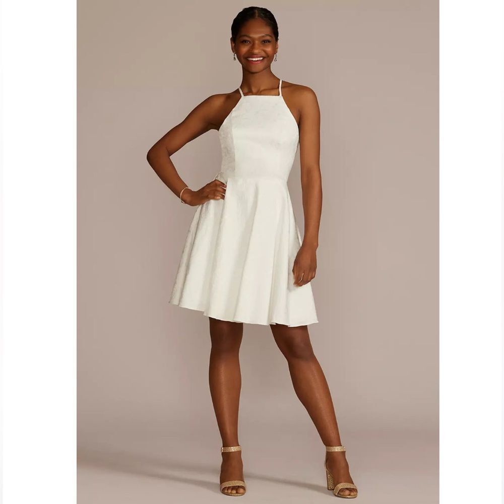 Jules & Cleo Floral Jacquard Corset A Line Mini Dress NEW Womens 4 White Wedding
